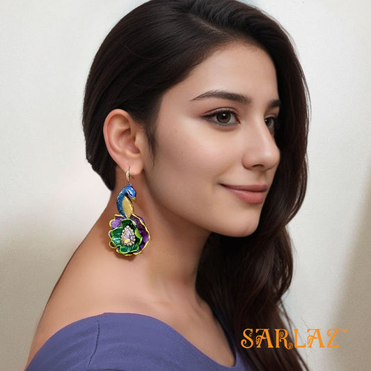 Peacock Radiance Earrings — Nature Theme — Bird Statement earrings