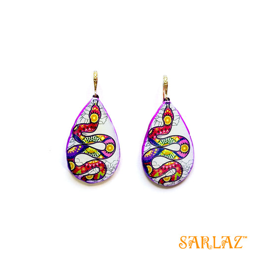 Purple Art Snake — Animal Theme Statement earrings — Heart to heart