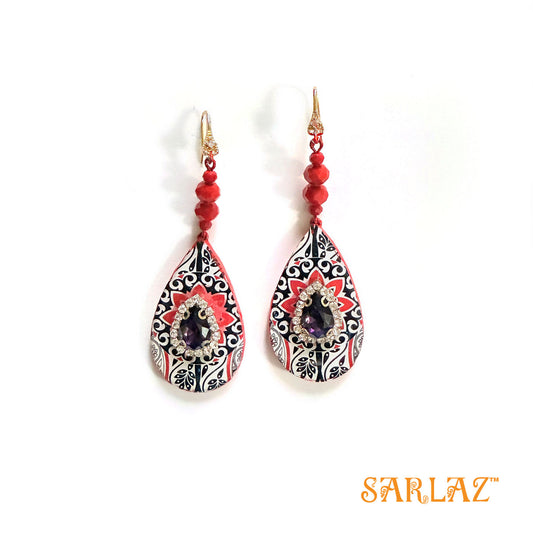 Red Aditi teardrop earrings — Pattern theme jewellery