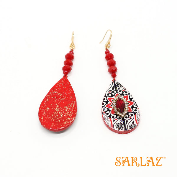 Red Aditi tear drop earrings — Pattern theme jewellery