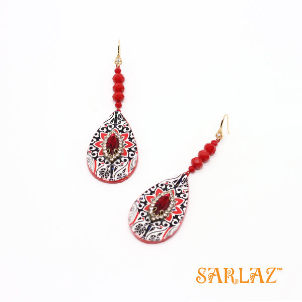 Red Aditi tear drop earrings — Pattern theme jewellery