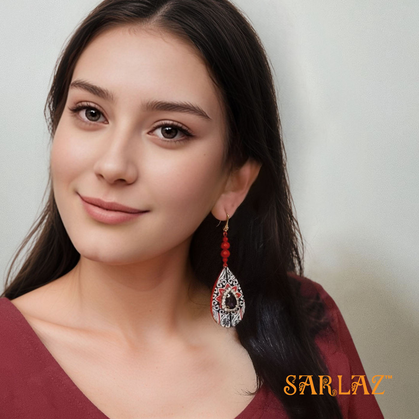 Red Aditi teardrop earrings — Pattern theme jewellery