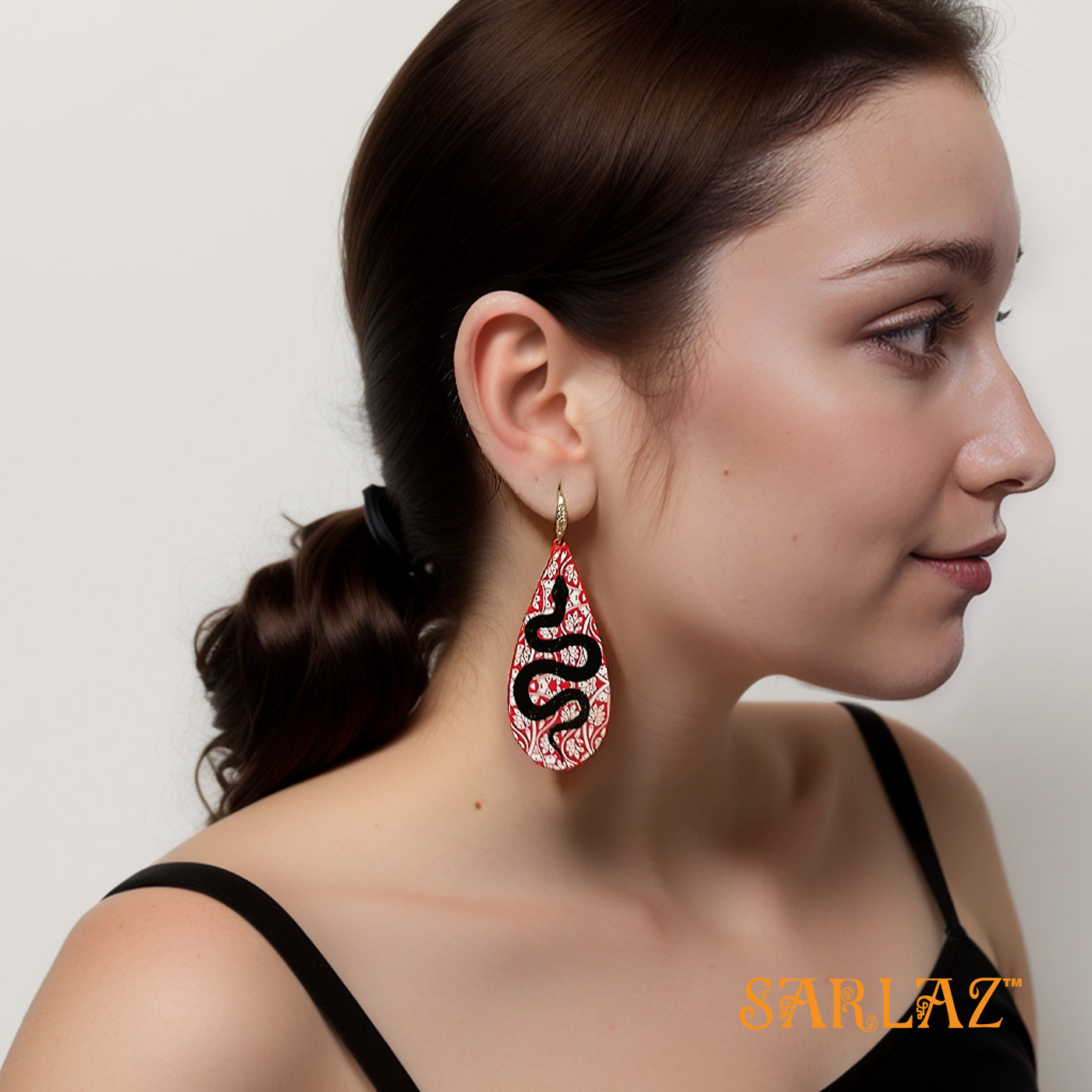 Serpentine Grace Red and Black earrings — Animal Theme Statement earrings — Heart to heart