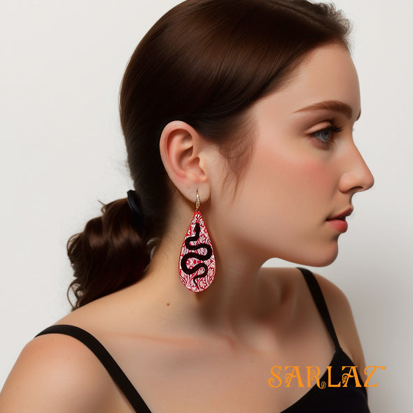 Red and Black snake earrings — Animal Theme Statement earrings — Heart to heart