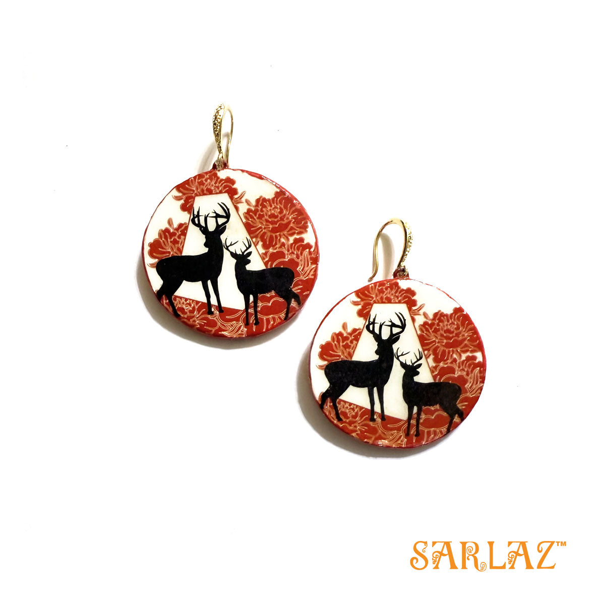 Satomi Deer Red floral earrings — Animal theme