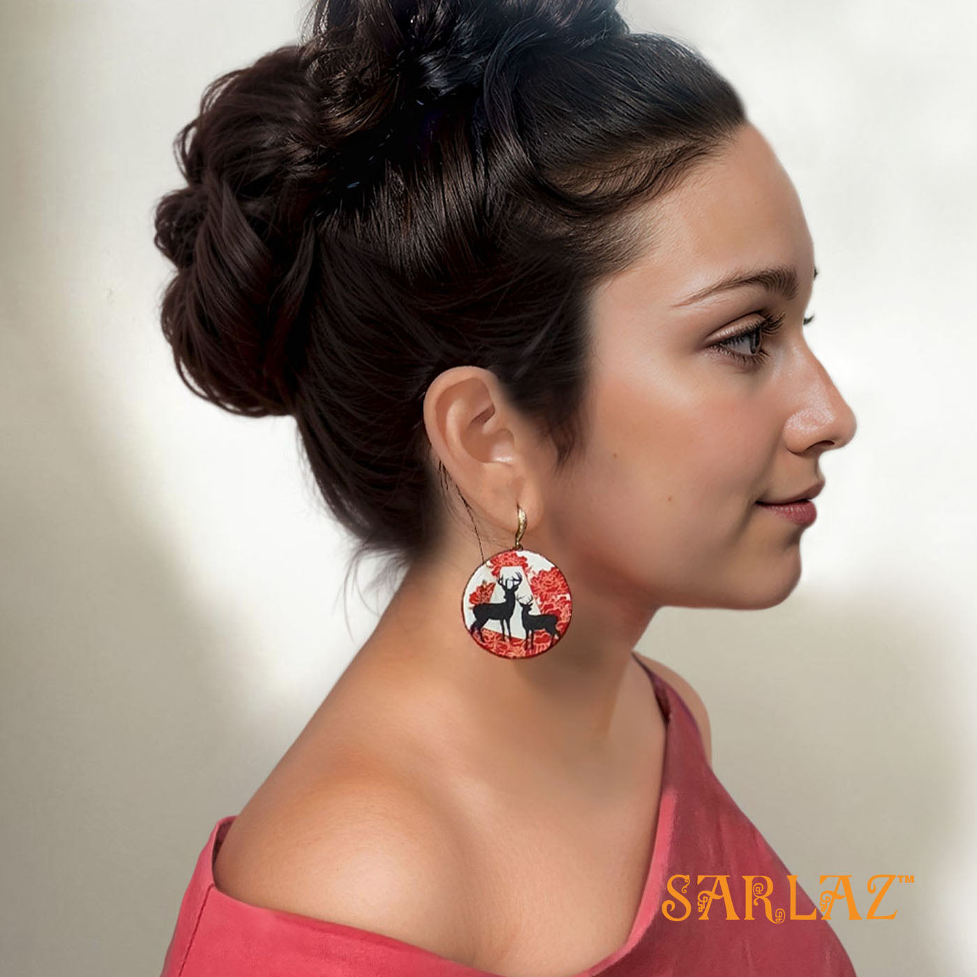 Satomi Deer Red floral earrings — Animal theme