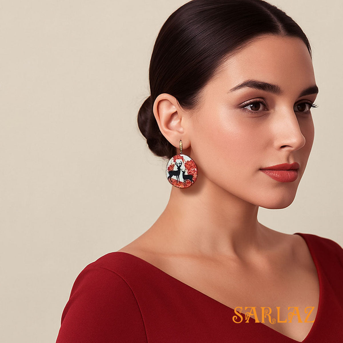 Satomi Deer Red floral earrings — Animal theme