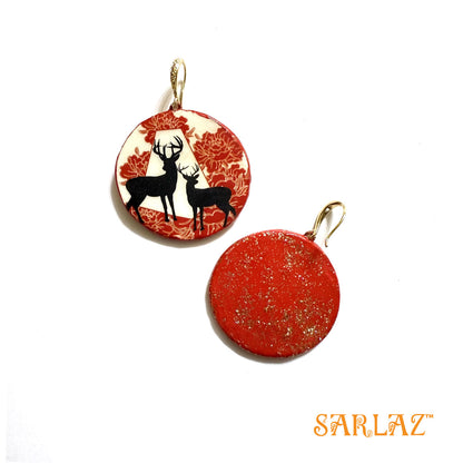 Satomi Deer Red floral earrings — Animal theme