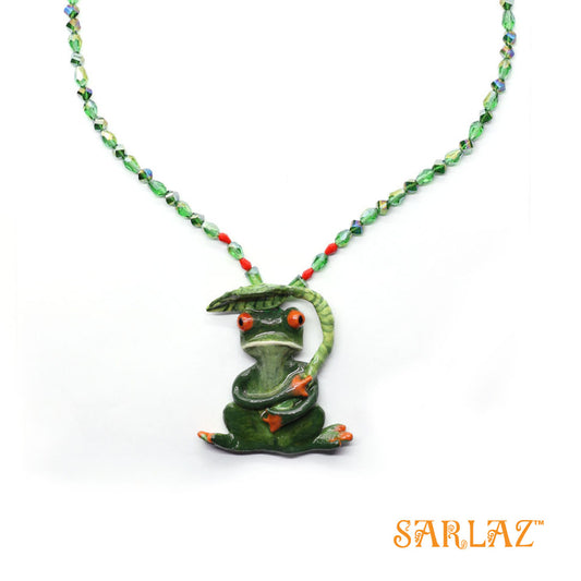 Red-eyed tree frogs Necklace —   Nature Necklace —  Frog Statement Necklace