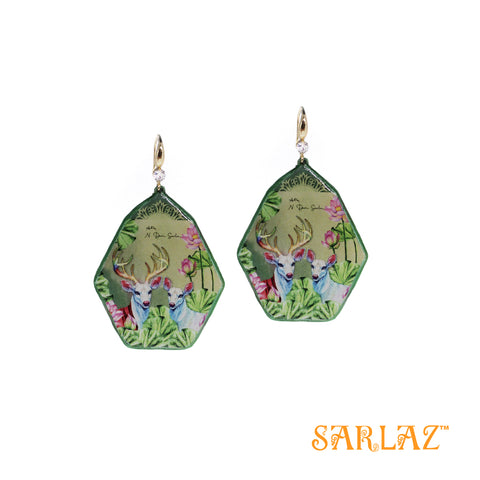 Harina Deer pastel green earrings — Animal Theme Statement earrings — Heart to heart