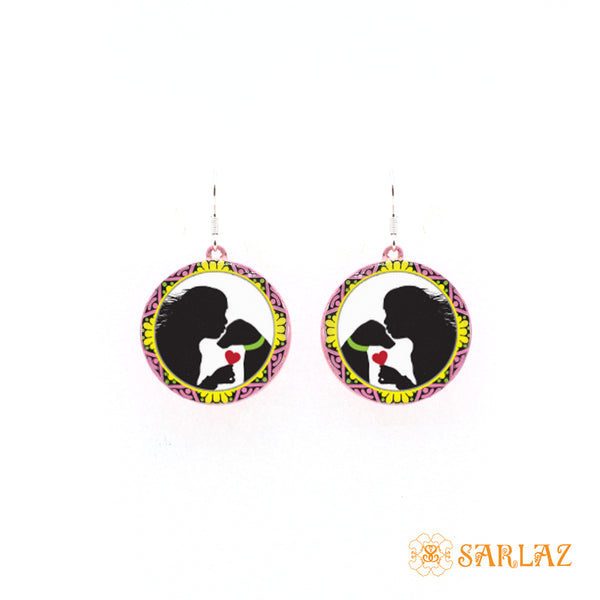 Astrid pink yellow Dog earrings — Dog lovers Statement earrings — Dog Art