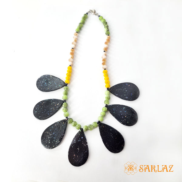 Black colourful Iniya Necklace — Pattern theme jewellery