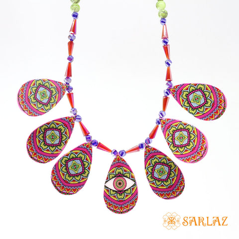 Colourful Pink Hitomi necklace — Pattern theme jewellery