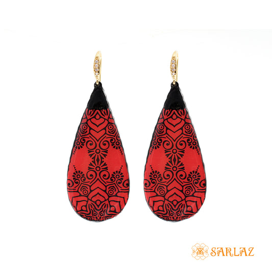 Fiora Red and Black elegant teardrop earrings — Pattern theme jewellery