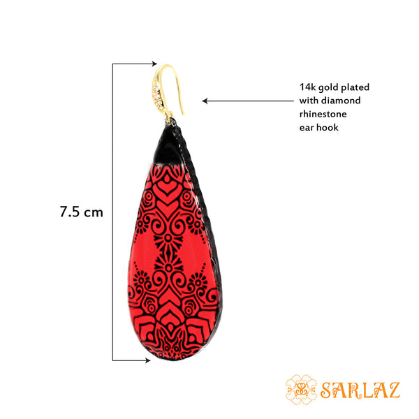 Fiora Red and Black elegant teardrop earrings — Pattern theme jewellery