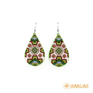 Godiva green and white ornament design earrings — Pattern theme jewellery