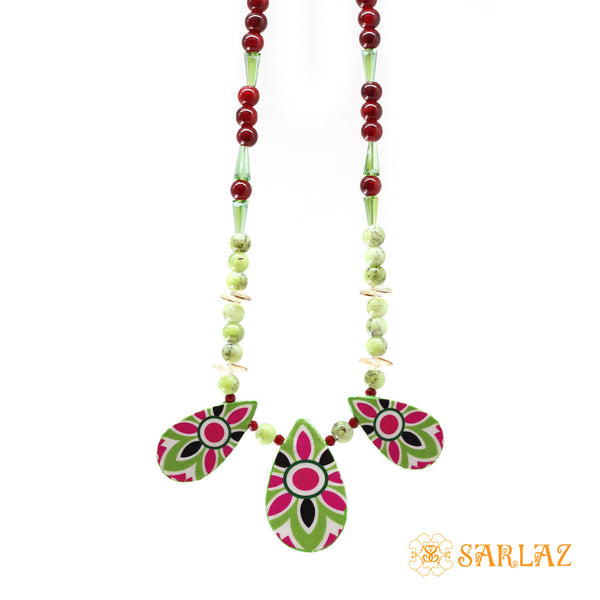 Green Pink Kazumi necklace — Pattern theme jewellery
