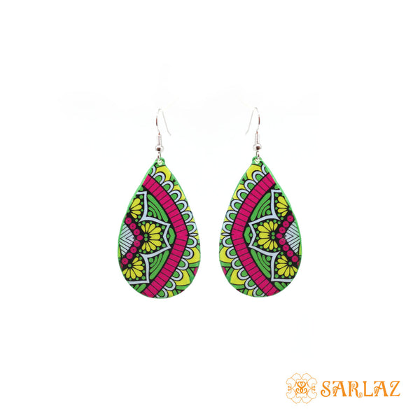 Green colourful Laboni earrings — Pattern theme jewellery