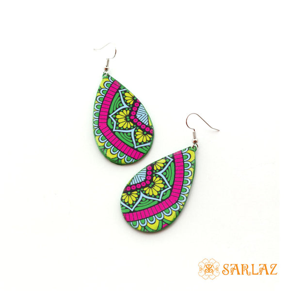 Green colourful Laboni earrings — Pattern theme jewellery