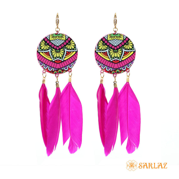 Mirabel pink feather earrings — Pattern theme jewellery