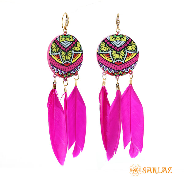 Mirabel pink feather earrings — Pattern theme jewellery