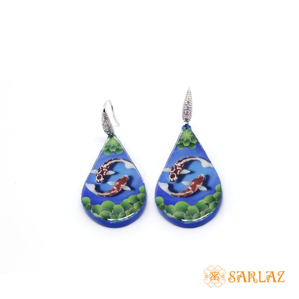 Placid Blue Koi Fish Earrings — Animal Theme Statement earrings