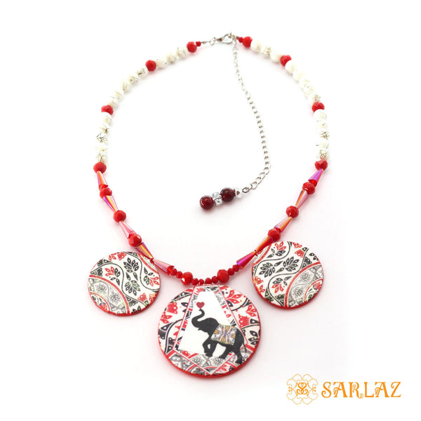 Red Elephant Anjana necklace — Animal theme Statement Necklace — Heart to heart