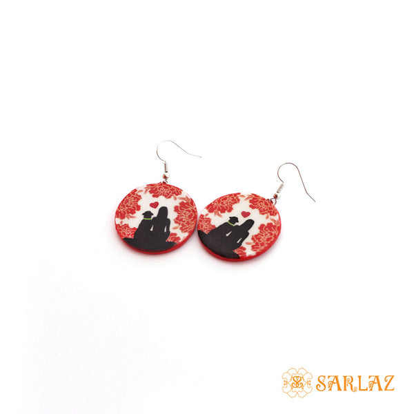 Red Floral Nozomi Dog earrings — Dog lovers Statement earrings — Dog Art