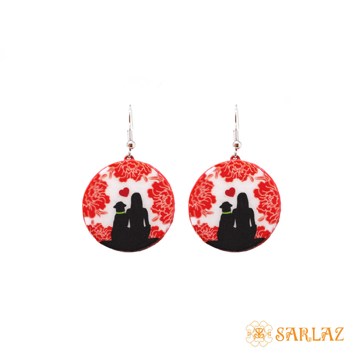 Red Floral Nozomi Dog earrings — Dog lovers Statement earrings — Dog Art