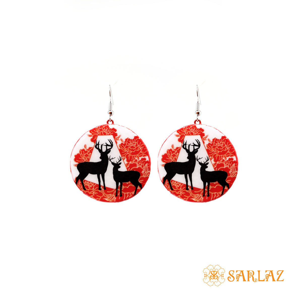 Red floral Satomi Deer earrings — Animal Theme Statement earrings — Heart to heart