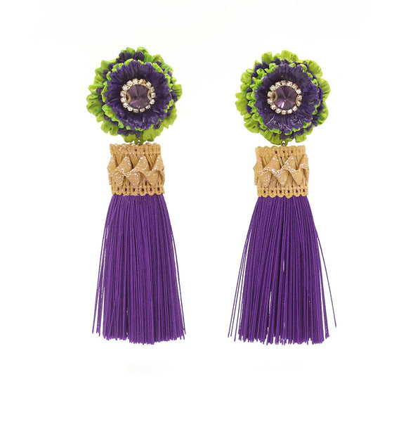 Flower, Tassel earrings, Big earrings, Bold and lightweight earrings