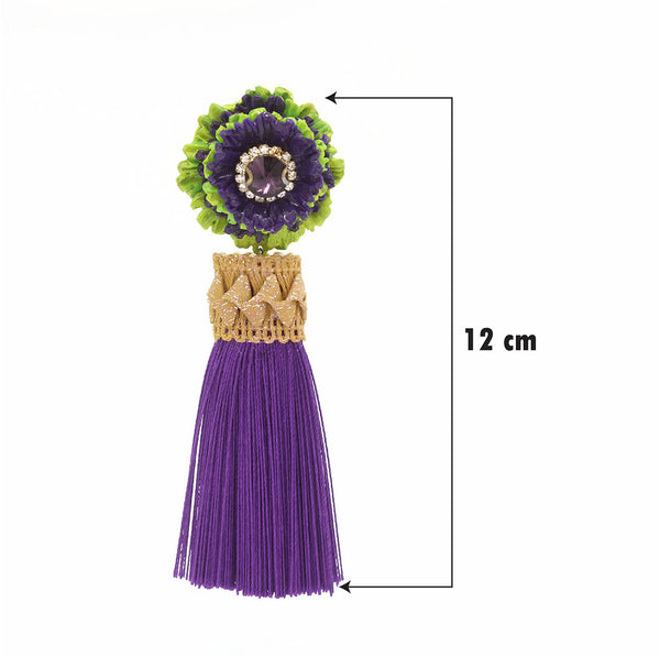 Zingy Purple Flower Statement Earrings - Tassel Earrings