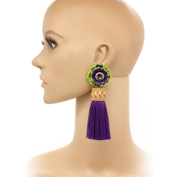 Flower, Tassel earrings, Big earrings, Bold and lightweight earrings