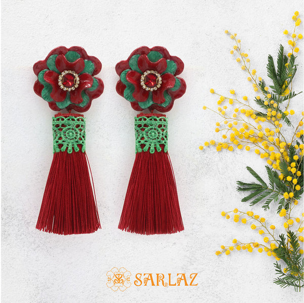 Enchanting Red Flower Statement Earrings - Tassel Earrings