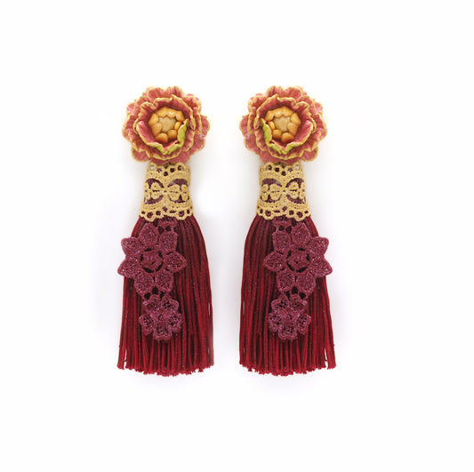 Flower, Tassel earrings, Big earrings, Bold and lightweight earrings