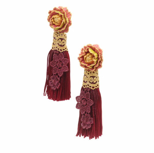 Flower, Tassel earrings, Big earrings, Bold and lightweight earrings