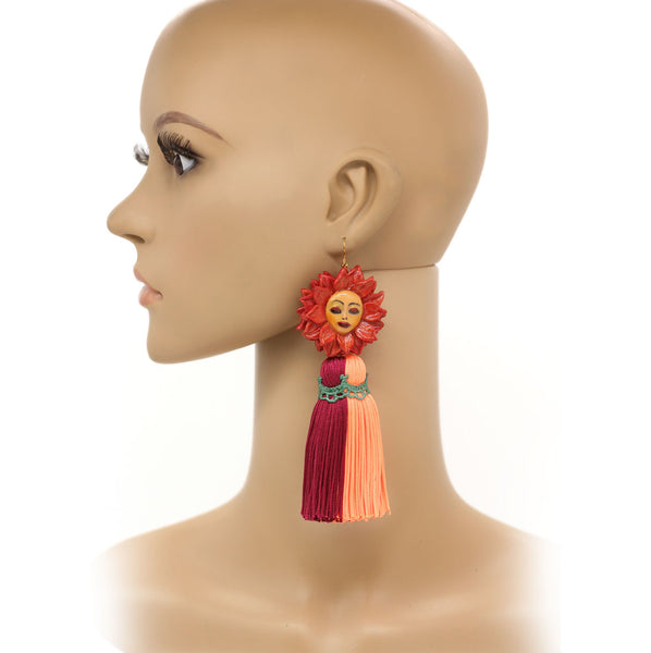 Hemera Flower Statement Earrings — Face Earrings — Tassel Earrings