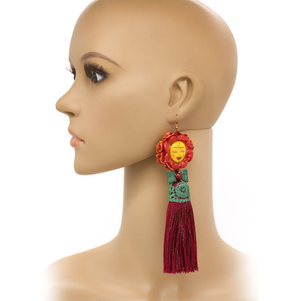 Winola Flower Statement Earrings — Face Earrings — Shimmer Tassel