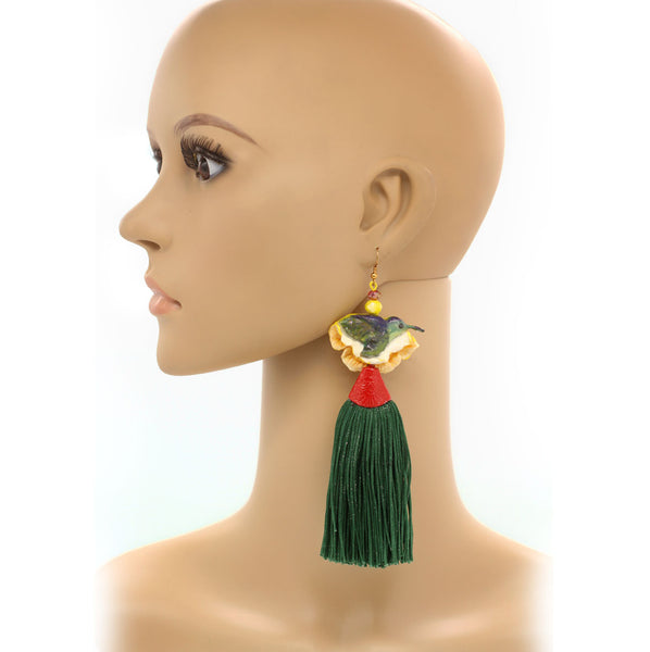 Amara Flower Statement Earrings — Shimmer Tassel — Bold earrings