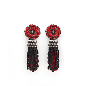 Red and Black Flower, Tassel earrings, Bold earrings, and lightweight earrings