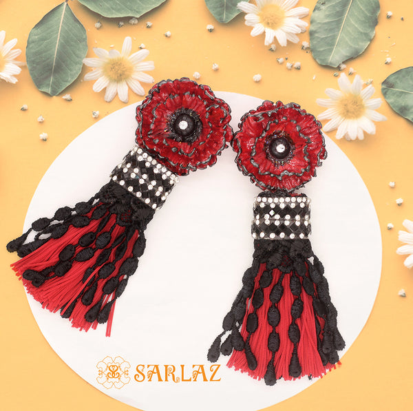 Dazzle Flower Statement Earrings — Tassel Earrings — Red earrings