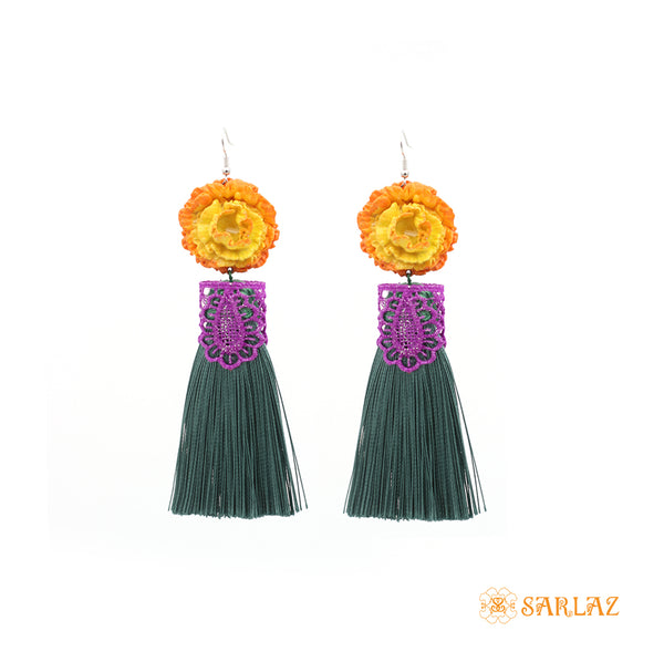 Nesrin Flower Statement Earrings — Tassel Earrings — Bold earrings