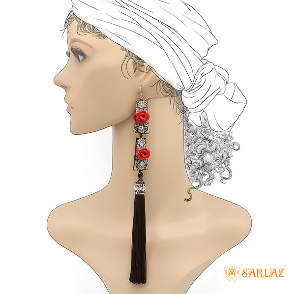 Trendy Oriental Flower Statement Earrings — Tassel Earrings — Bold earrings