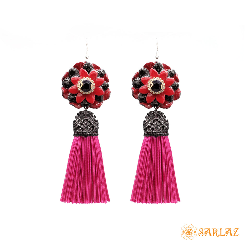 Bold Vibrant coloured Flower, Tassel earrings, Big earrings, and lightweight earrings