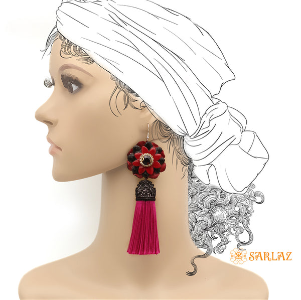 Bold Vibrant coloured Flower, Tassel earrings, Big earrings, and lightweight earrings