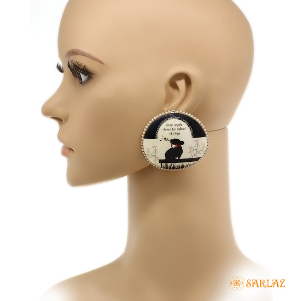 Unique pet themed earring design with art. Dog lover statement earrings by SARLAZ