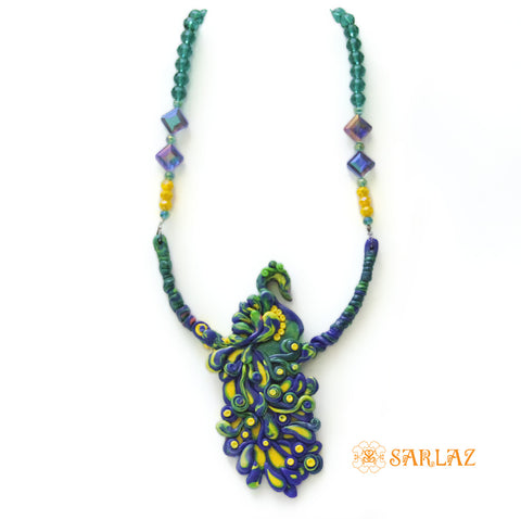 Abstract Peacock -  Nature Necklace - Bird Statement Necklace
