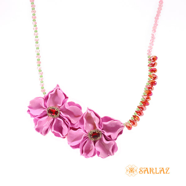 Pink Mood Floral Necklace -  Nature Necklace - Flower Statement Necklace