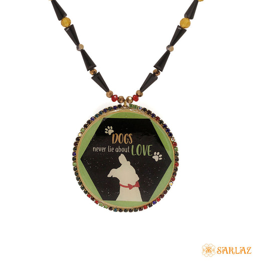 Dog art with quotes necklace. Bold dog themed necklace by SARLAZ