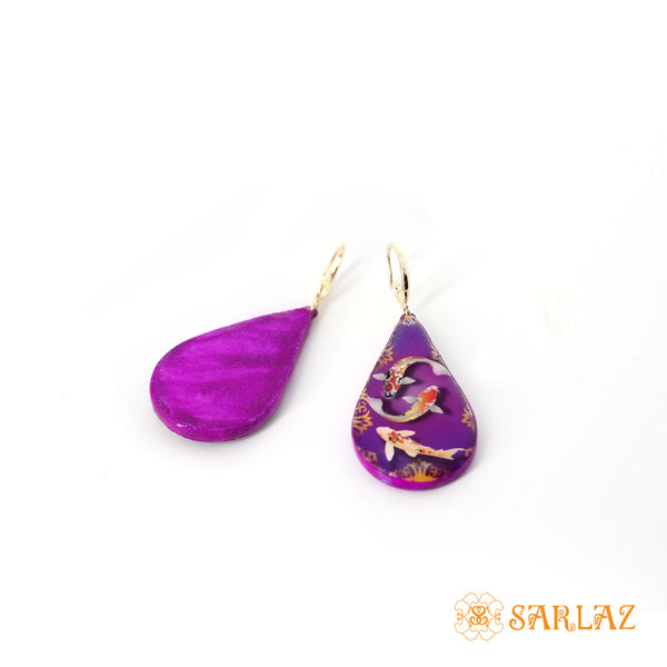 Vivacious Purple Koi Fish Earrings — Animal Theme Statement earrings